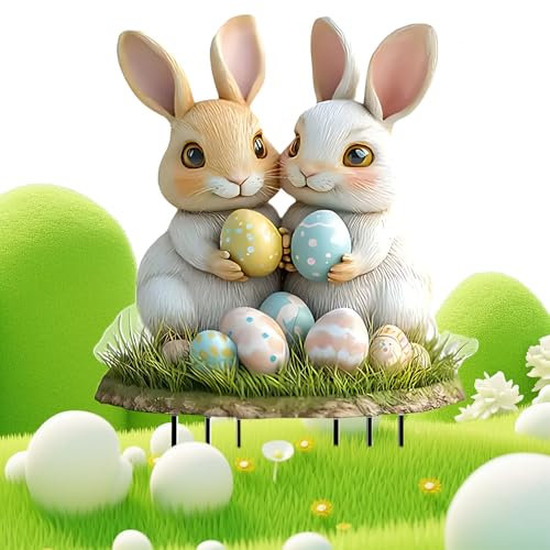 Jadyon Gartenstecker Osterhasen Zum Stecken, Osterdeko Outdoor, Garden Ostern Gartenstecker Osterdeko, Vintage Osterhase Osterei Gartenschilder, Garten Stecker FrüHling Deko Ostern Hase Wetterfest