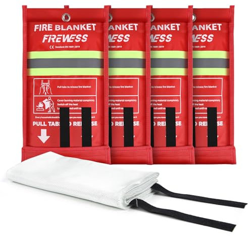 FIREWESS Feuerlöschdecke, Löschdecke, Fiberglas 4 Stück Feuerfeste Decke für Haussicherheit,100 * 100cm Glasfaser-Feuerdecke Küche