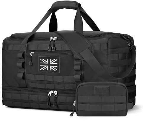 ETRONIK Travel Duffle Bag for Men, Tactical Gym Bag with Shoe Pocket, Black | Weekend Overnight Holdall Bag with Multiple Compartments & Wet Pocket, Carry On Hand Luggage for Workout Football Sport