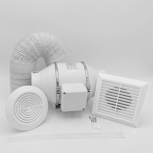 AirTech-UK FlowMax Turbo Inline Bathroom Extractor Fan Kit Run on Timer - 4 inches 100mm Duct Opening - High Power – Silent Extractor Fan For Bathroom – 1 Speed - Loft Ceiling Mounted