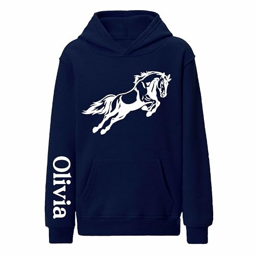 Personalised Horse Hoodie Kids Horse Riding Jumper Girls Boys 1N110