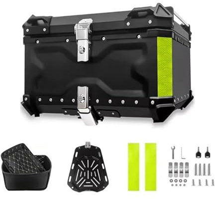 Oamger Top Case Moto Universale 80L, Bauletto universale, Alluminio Motorcycle Trunk con Adesivo Riflettente, Bauletto universale per Caschi, Stivali, Guanti e Altre Equitazione (Nero(B))