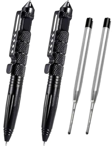 Enwye Penna multiuso con 1 ricarica, penna Defender, penne a sfera, gadget di sopravvivenza per la scrittura, strumento di emergenza e regalo, nero