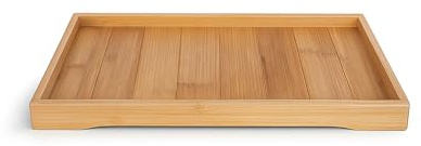 LINHOME RS03508 Bandeja de Bambú con Bordes de Seguridad, Organizador para Servir, Fácil de Agarrar, Natural (41X25X3.5 CM)