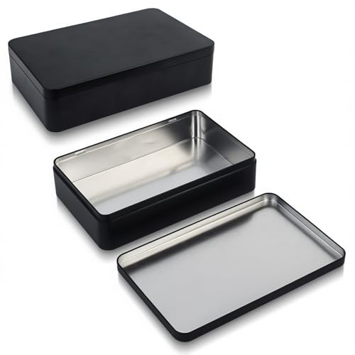 Thintinick 2 Pieces Rectangular Empty Tin Box Containers for Gift, Jewelery & Home Organization, 8.5 x 5.3 x 1.9 Inch (Black)