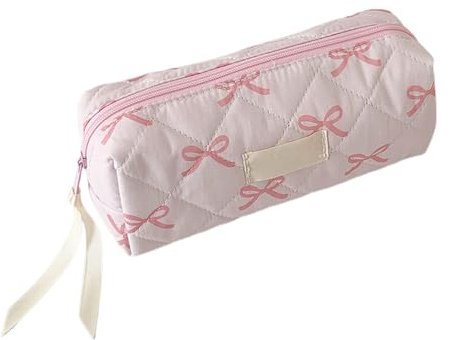 CGACCSD Vit pennfodral med rosetter, rent tjejfodral, rosetter, pennfodral, bärbar förvaringsväska för flickor, 19,5 x 7 x 9 cm, Rosa och vit, Voir description, Se beskrivning