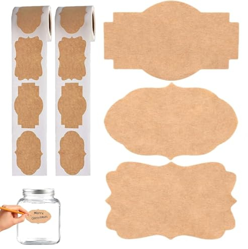 600pcs Etiquettes Autocollantes Bocaux, Étiquettes Adhésives Vintage en Papier Kraft, Imperméables et Polyvalentes, Idéales pour Cadeaux, Pots en Verre, Confitures et Décorations DIY