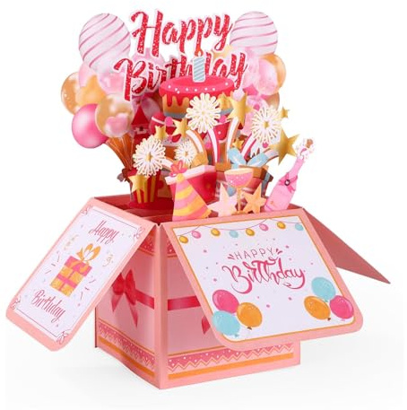Happy Birthday Geburtstagskarte, Pop Up Karte Grußkarten Glückwünsche, 3D Happy Birthday Card, Explosionsbox Geburtstag, Geburtstag Karte Pop Up für Frauen Freundin Männer Romantik Jahrgang