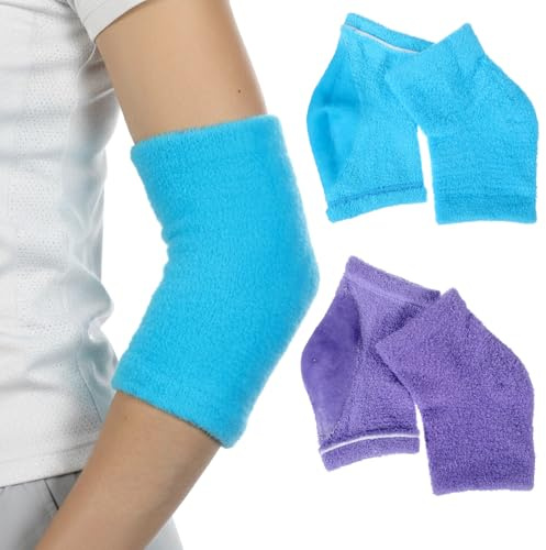 Classicseali 2 Paar Gel-Ellbogenschützer,Gel Ellbogenschoner,Sport Ellenbogenbandage zur Pflege von Feuchter,Rissiger,Trockener Haut, Fersensocken,Ellenbogenärmel,Blau und Lila