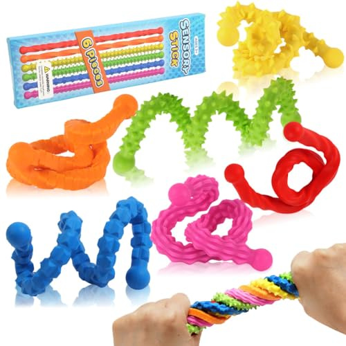 Aolso Palos Sensoriales Antiestrés, 6 Juguetes Fidget Texturizados, con Textura, Juguete Antiestrés de Silicona Sensorial Juguetes, para Autismo ADHA Estrés Ansiedad