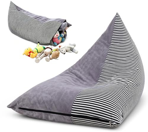 Umllpet Sittsäck-stolsöverdrag för barn vuxna, arrangör för gosedjur, extra stor gosedjur, förvaring (utan fyllning), sittsäck gosedjur förvaring för kläder, leksak (randig)