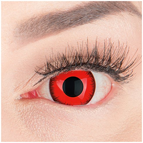 Farbige Mini Sclera Halloween Kontaktlinsen 'Red Lunatic' - 17mm MeralenS Horror Lenses inkl. Behälter - 1Paar (2 Stück)