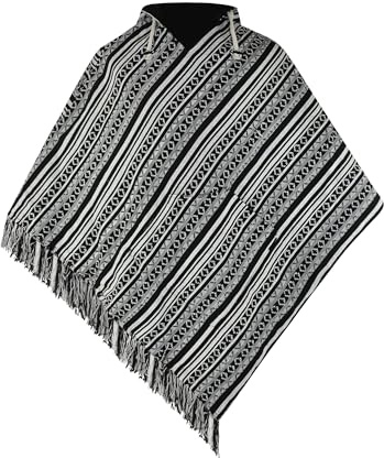 virblatt Herrponcho i 100% bomull, mexikansk poncho, baja, huvtröja, poncho, pancho, tröja, ”drug rug”, cape, ull, Svart, XXL
