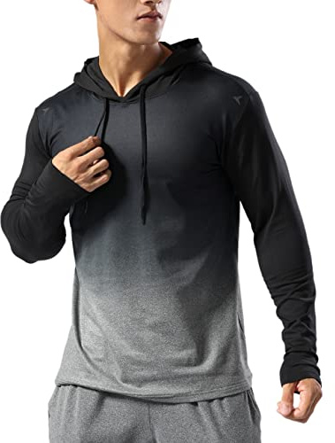 Muscle Alive Uomo Foderato Termico Felpa con Cappuccio Atletica Maglione Manica Lunga Allenamento Running Hoodies Grigio graduale M