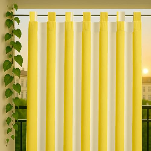 Byour3 - Tende Impermeabili Da Sole Per Esterno Con Passanti In Stoffa A Caduta Antimuffa - Tenda Laterale Gazebo Con Anelli In Tessuto X Terrazzo Balcone Pergola Patio (Rigato Giallo, L.155 x 285H)