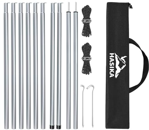 Hasika Camping Tent Pole Repair Kit Including Ropes Stakes Adjustable from 30 to 74.8 Replacement for Tarp Awning Rainfly 2 Set (10 Sections)