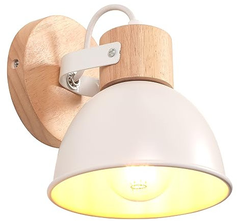 iDEGU Wandleuchte Innen Vintage Wandlampe aus Holz und Eisen Industrie Design Lampe Retro Wandstrahler Verstellbare Deckenleuchte Wandspot Wohnzimmer Schlafzimmer Küche (Mattes Weiß)