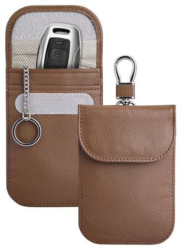 Teskyer 2 Piezas Bolsa de Faraday Para Llaves de Coche, RFID, Bloqueo de Señal, Protección Antirrobo, Marrón