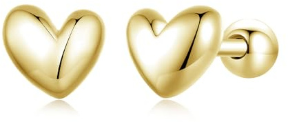 18g Gold-Tone Mini Heart Sterling Silver Hypoallergenic Pierced Earrings for Women Girls Minimalist Love Hearted Bead Stud Tiny Small Cartilage 3mm Ball Screw Back Tragus Cute Birthday Christmas Valentines Jewelry