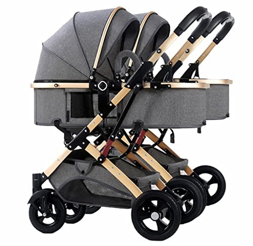 Doppel-Baby-Kinderwagen für Neugeborene und Kleinkinder, Zwillings-Wagen, Abnehmbar Mit Moskitonetz, Grau, A, Tragbar, Faltbar, 1 Stück, Leicht
