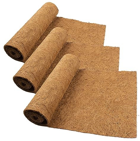 Fengaim Kokosmatte Garten Pflanzmatte, 100% Bio Coco Liner Mulch für Pflanzen, Pflanzenschutz Winter, Winterschutz für Kübelpflanzen, Unkrautbekämpfung Stoffmatte Kokos Teppich (3 Packs 100 * 30cm)
