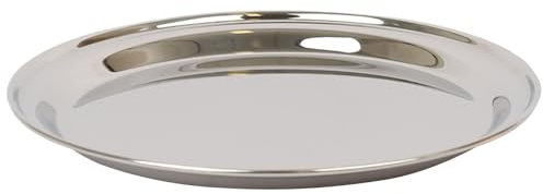 Argon Tableware 40.5cm Serving Platter - Stainless Steel Chrome Dinner Tray Round Tray Plate Large Appetizer Serving Dishes for Party, Events, Table Service, Snack Platters