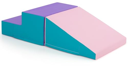 GOPLUS Parque Infantil de Espuma con Escalera y Tobogán para Niños de 6 Meses a 3 Años, Ideal para Trepar y Realizar Actividades Físicas, Set de 2 Bloques de Construcción de Espuma (Violeta)