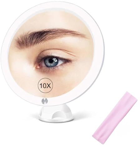 EMINENZA Espejo Maquillaje con Luz Espejo Aumento 10X con Ventosa para Maquillaje Espejos de Baño con Luz LED Portátil Tocador Redondo de Precisión Ideal para Viaje Rutina Facial y Cuidado Diario