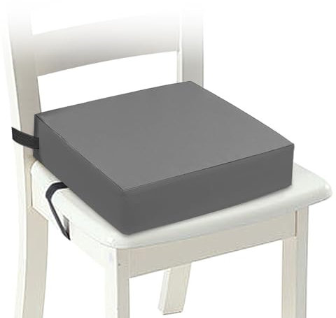 Sitzerhöhung Stuhl Kind 10cm, Wasserdichtes Oxford-Tuch Kind Esszimmer Boostersitze mit Sicherheitsschnalle, Waschbar Zerlegbar Quadrat Sitzkissen mit Rückenlehne für Zuhause Unterwegs(Grau)