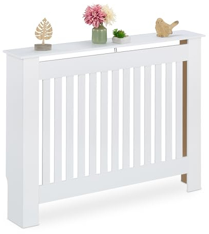 Relaxdays Cubre Radiador, Diseño Rústico, 83 x 112 x 19 cm, para Calefactores Antiguos, Cubreradiador, MDF, Blanco
