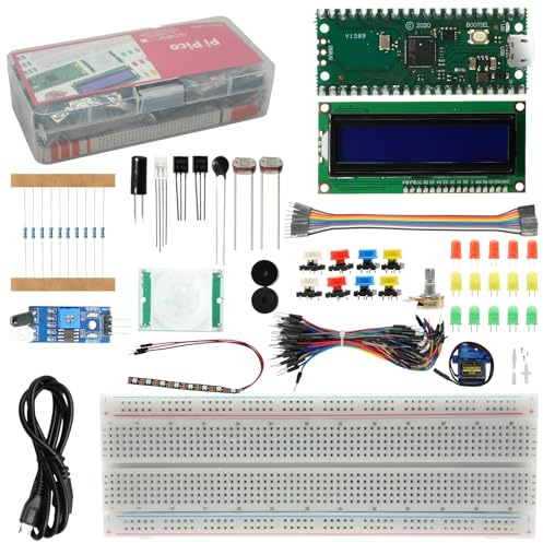Kit básico para Rasp-Pi Pico Binghe Rasp-Pi Pico Kit con RP2040 Placa de Desarrollo, Breadboard, Módulo LCD I2C, 9G Micro Servo Compatible con Rasp-Pi