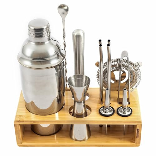 Hanseküche Set da Cocktail – Shaker Boston da 825ml in acciaio Inox, facile da aprire e senza inceppamenti, set professionale di shaker da cocktail incluso supporto ideale per barman e amanti dei