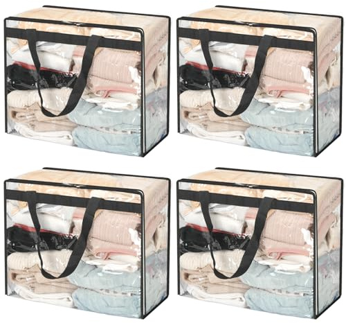 KOMABLEN 3 Piezas Bolsas Almacenaje Ropa, 40L Bolsas para Guardar Ropa, PVC Bolsa Almacenaje Plegable con Asas, Cajas Almacenaje para Edredón, Mantas, Juguetes 44x37x20cm