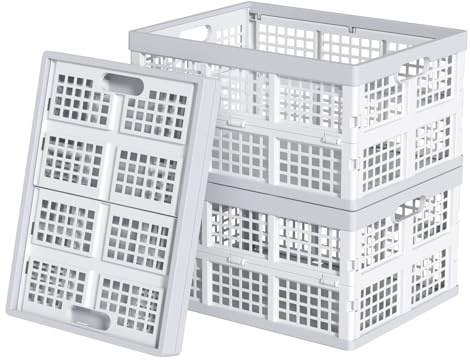 Ysmiltion 35 L Large Collapsible Storage Crate Baskets, White, 3 Packs