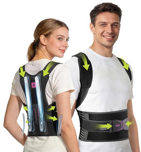 Rakiie Posture Corrector for Women and Men, Upgraded Back Brace with Enhanced Support, Shoulder Straightener with Cushioned Shoulder Pads & Underarm Pain Relief Strap, Rose Red M (Rose, XL)