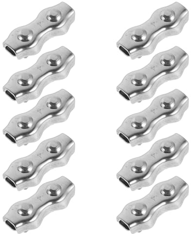 KONTONTY 10 Morsetti per Cavi in Acciaio Inossidabile M4 Doppio Bullone, Clip a Sella per Funi Metalliche per Uso Esterno e Sollevamento, Morsetti Duplex per Fissaggio Sicuro e Resistente