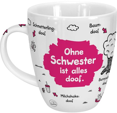 Sheepworld Tasse Ohne Schwester ist alles doof | Porzellan, 45 cl | Porzellantasse für Kaffee und Tee, Tasse mit Spruch | 45139