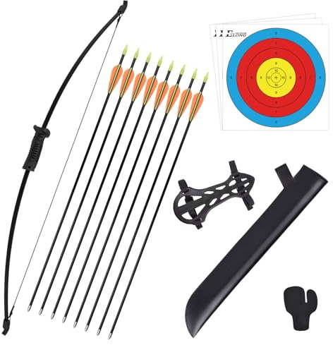 ELONG OUTDOOR Recurve Bow and Arrow Set Outdoor Archery Beginner Training Includes 8 Arrows, Armguard, Quiver, Target Face, Finger Tab