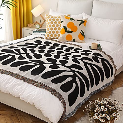LumiSyne Coperte Double-Face Plaid In Cotone Intrecciato Con Nappina Giungla Stile Bohemien Arazzo Scialle Decorativo Coperta Da Tiro Per Letto Divano Coperta Campeggio Tovaglia Tappeto 160x130cm