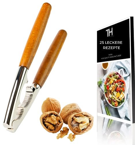 Thiru Schiaccianoci con pregiato manico in legno, ideale per noci, nocciole, noci del Brasile – cracking senza schiacciamento – incluso e-book con ricette – Made in Germany (Premium)