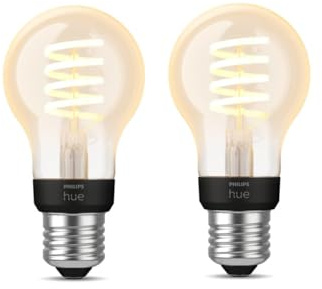 Philips Hue - 2er Pack Philips E27 Filament Lampe A60-550lm dimmbare LED Standard Lampe für das Hue Lichtsystem mit warm- bis kühlweißem Licht, smarte Lichtsteuerung über Sprache und App