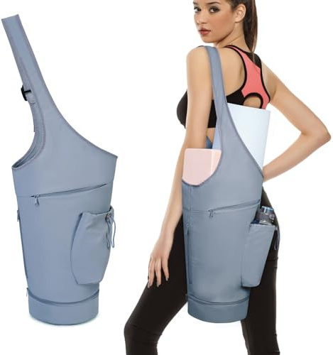sportsnew Yoga Mat Bag, Opening Large Yoga Mat Carrier Bag with Zipper Pocket and Bottom Wet Pocket, Exercise Yoga Mat Carrier Holder Multi-Functional Storage Bag, Blue, patent pending