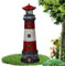Teksome Solar Leuchtturm Außen, LED Outdoor Harz Statue Solar Leuchtturm Rasen Hof Ornament Wetterfest mit Drehbaren Lichtern für Garten, Hof, Terrasse