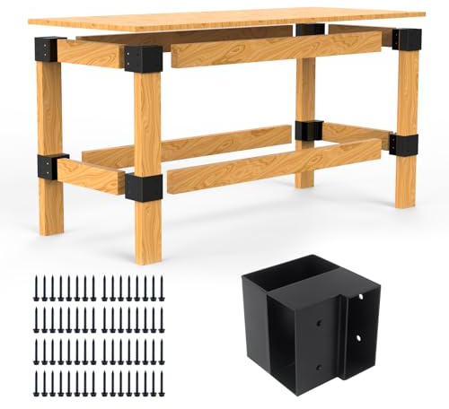 Slitstark arbetsbänkskonsol kit – 8 st stål 3-vägs rät vinkel hörnfästen för gör-det-själv anpassad arbetsbänk, hyllor, arbetsbord, passar 5 x 10 cm (faktiskt 3,8 x 8,9 cm) trä
