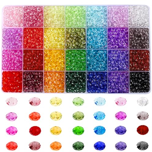 DIYDEC 2800 cuentas de cristal facetado, perlas de cristal de 6 mm, perlas planas, cuentas redondas para collares, pulseras, pendientes, fabricación de joyas, manualidades