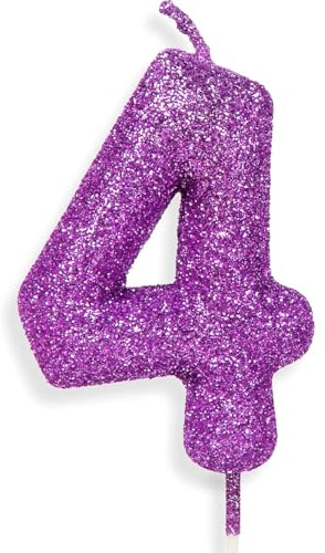 Zolunu Vela de Cumpleaños Morada Rosa Número 4, Adorno de Pastel con Purpurina para Niñas Mujeres Suministros para Decoraciones de Fiesta Temática Morada Rosa Regalos de Cumpleaños