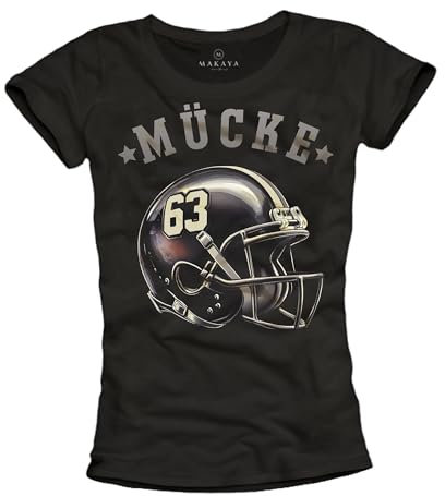 MAKAYA Mücke 63 Trikot American Football Helm Damen T-Shirt mit Nummer Top Tshirt Oberteil Kurzarm 100% Baumwolle Schwarz XL