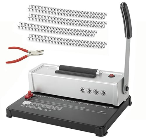 Spiral Binding Machine, Hole Puncher A4/A5/Letter Size Binding Hole Punch with Adjustable and Margins, Heavy Duty Book Binding Kits with 100 pcs 5/16'' Coils, Pliers