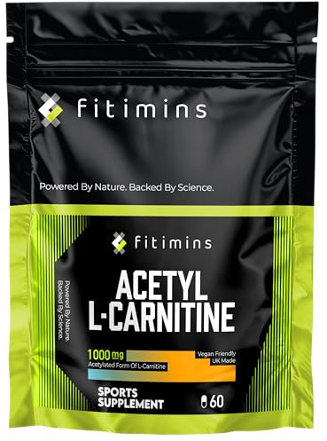 Acetyl L-Carnitine 1000mg | Amino Acid Sports Performance Supplement | Natural Energiser Supporting Weight Loss, Metabolism, Energy & Focus | 60 Vegan Capsules | 1-Month Supply | Fitimins