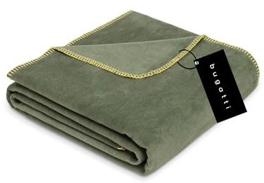 bugatti Decke 150x200 cm - Baumwollmix, Made in Germany, warm & waschbar, Kuscheldecke grün einfarbig